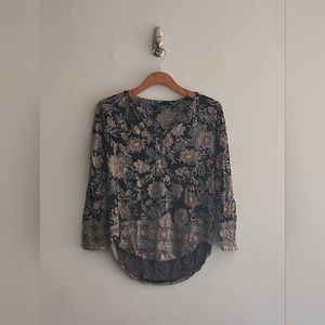 Lucky Brand Floral Paisley 3/4 Sleeve Henley